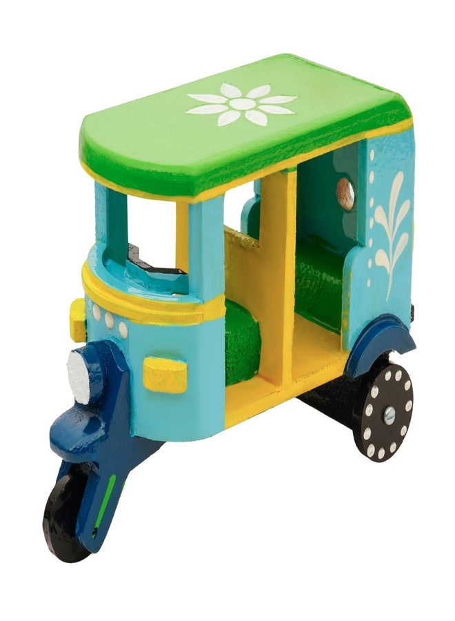Toolart® Wooden Handcrafted Hand-Painted Auto Rickshaw Toy for Kids | Traditional Push & Pull Wooden Toy Showpiece | Best Birthday Return Gift (Small_Auto_Parent) (06r) - Image 1